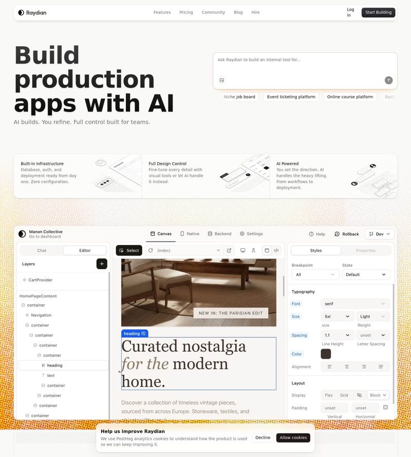 Screenshot taken from raydian.dev