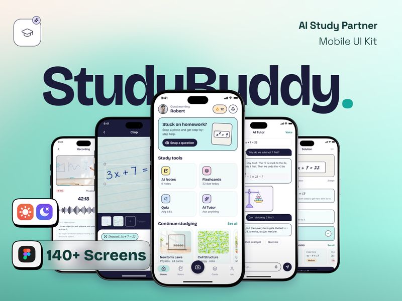 StudyBuddy AI – AI Study Partner - Mobile UI Kit - Mobile design asset by UI8