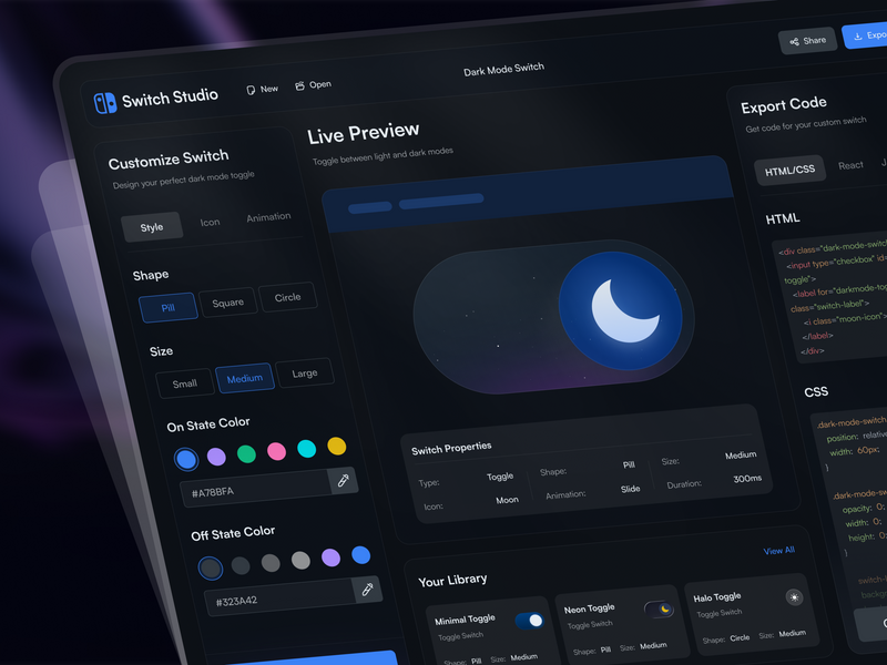 Switch Studio — Dark Mode Toggle Generator