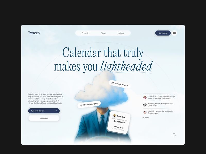 Hero Section for a Calendar landing page