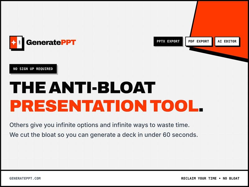 GeneratePPT: AI Deck Generator | Clean Slides in Under 60s