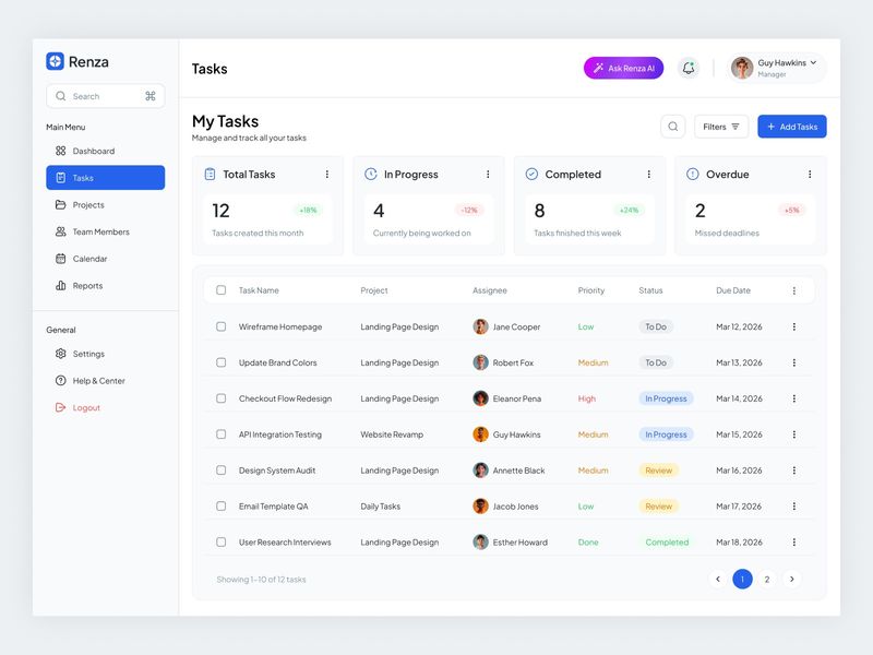 Task Management Dashboard – Tasks Screen UI Design
