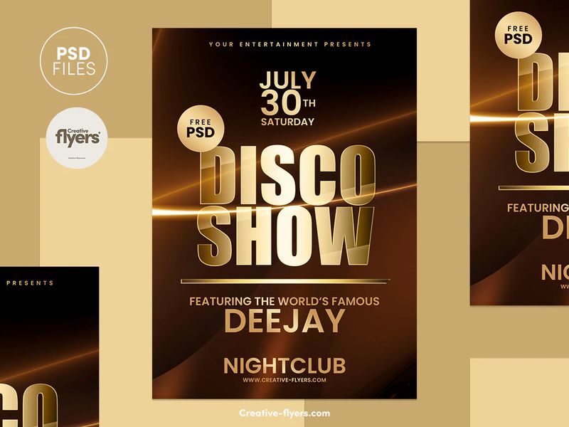 Free Gold Disco Night PSD Template to Download