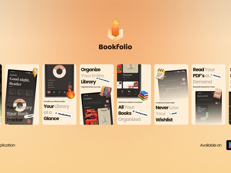 Play Store screenshot design for Bookfolio:Book tracker