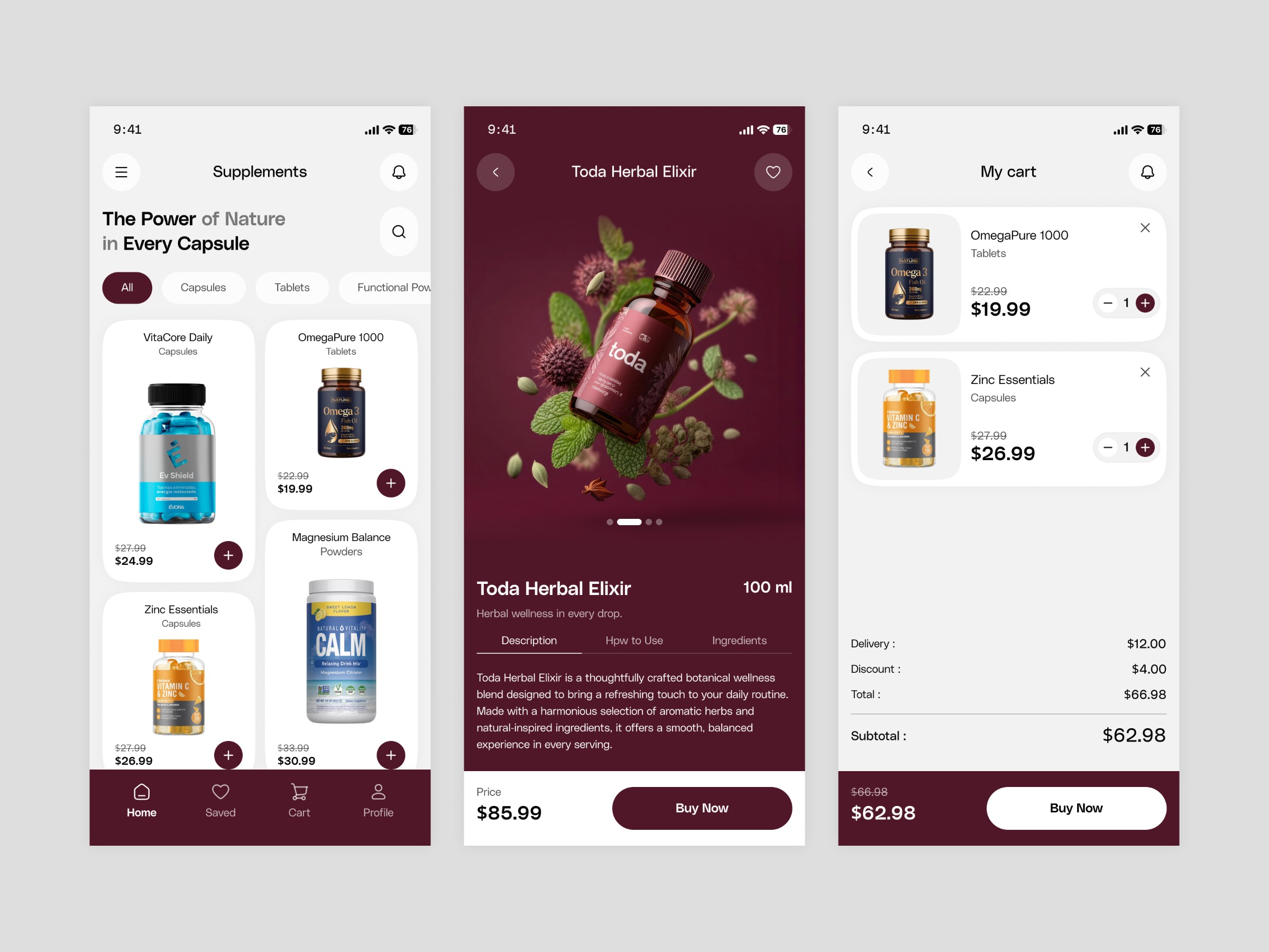 Supplement E-commerce App | Mobile UI/UX Design