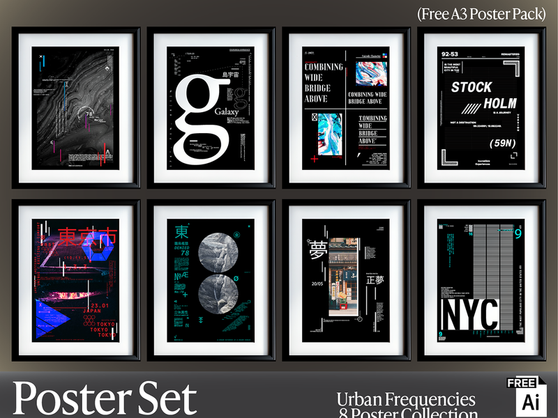 Urban Frequencies — 8 Futuristic Posters (Free AI Pack)