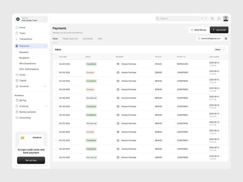 Payments Dashboard Design | Fintech & Expense Management UI