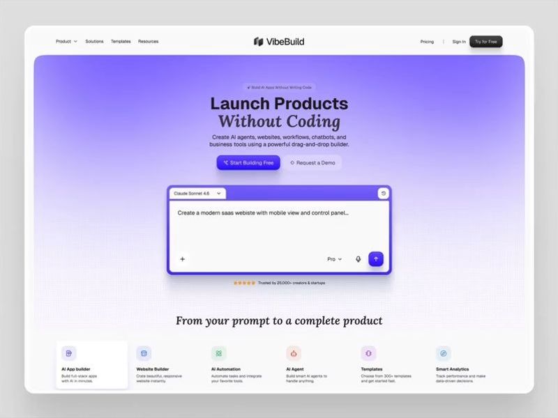 AI No-Code Platform Landing page
