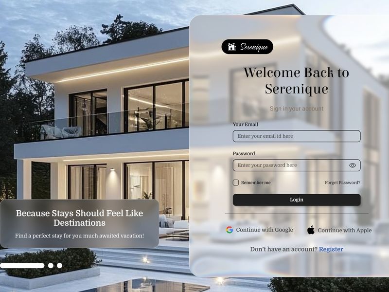 Clean & Elegant Login Screen for Hotel Booking