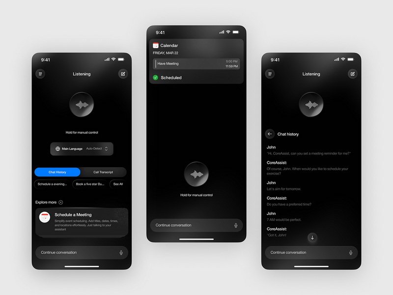 CoreAssist - Ai Voice Mobile App Design