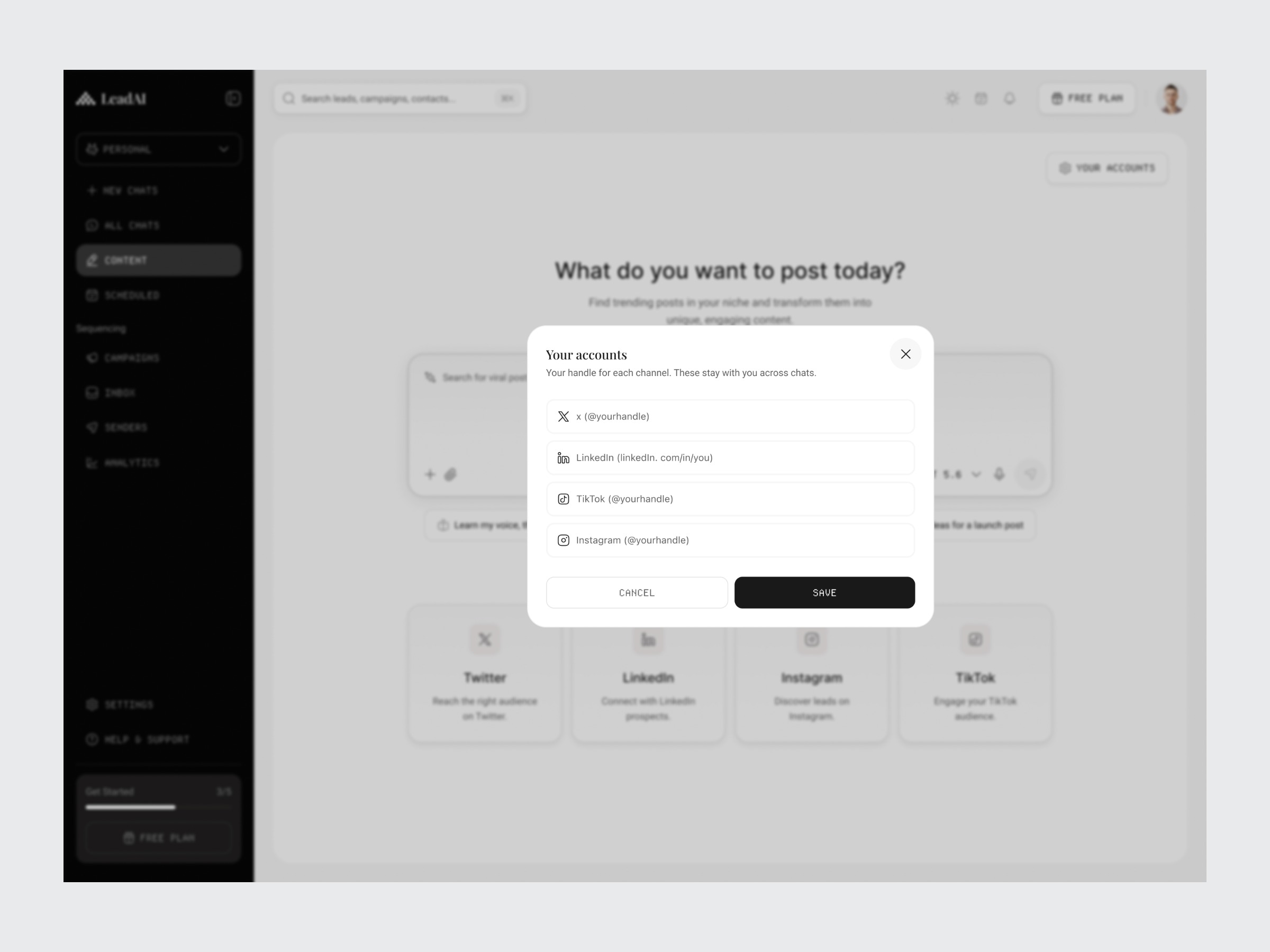 LeadAI — AI Lead Generation SaaS Dashboard Pop up