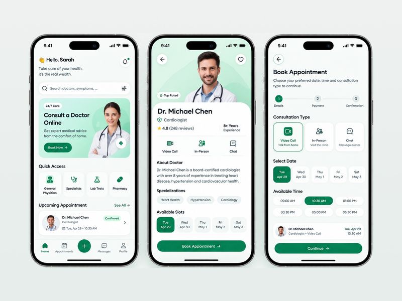 Healthcare App — Doctor Booking & Telemedicine Mobile UI