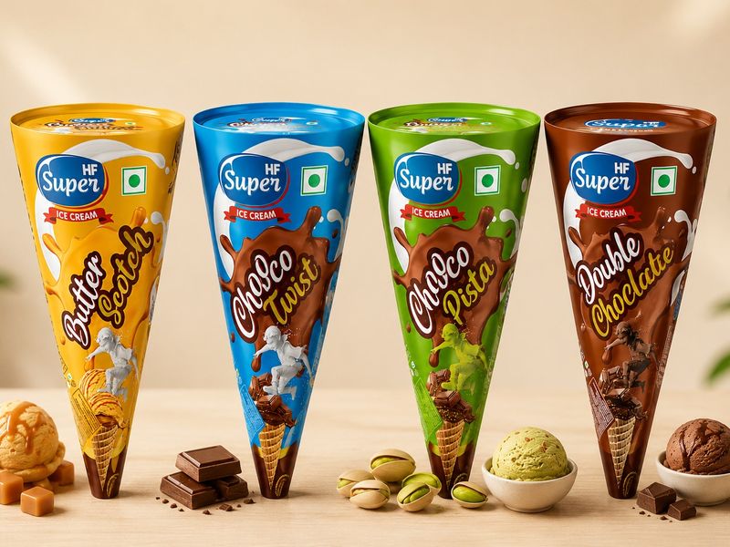HF Super Ice Cream Cone Packaging Design | Premium Frozen Dessert Branding Concept