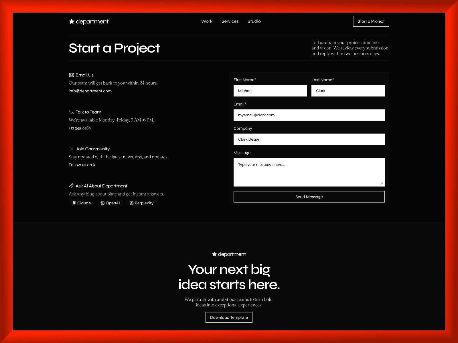 Department – Free Agency & Creative Studio Framer Template Image 1