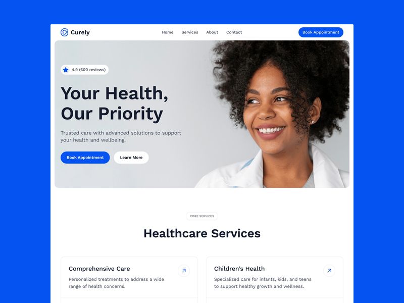 Curely Health Care Website Template by DiverseKit
