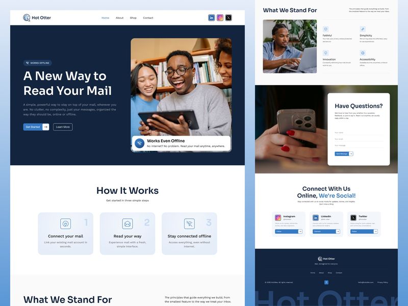 Hot Otter - Landing Page Design for a Mail Reading App
