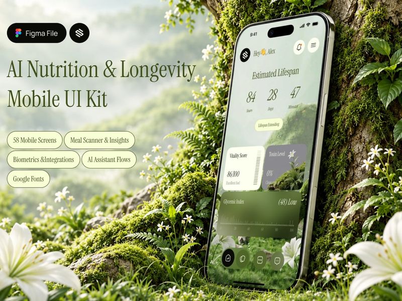 Sona AI —  Nutrition & Longevity Mobile UI Kit - Mobile design asset by UI8