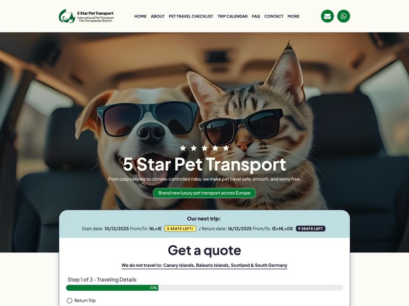 First Class 5 Star Pet Transport Across Western Europe