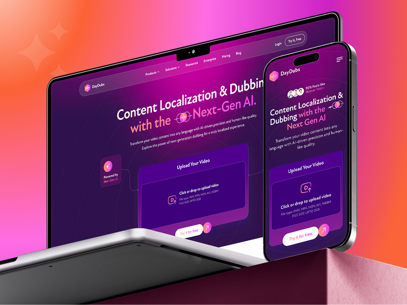 DayDubs Website Design – AI Dubbing, Global Voices, Scalable UX by Vislume - ​UI/UX Design Agency