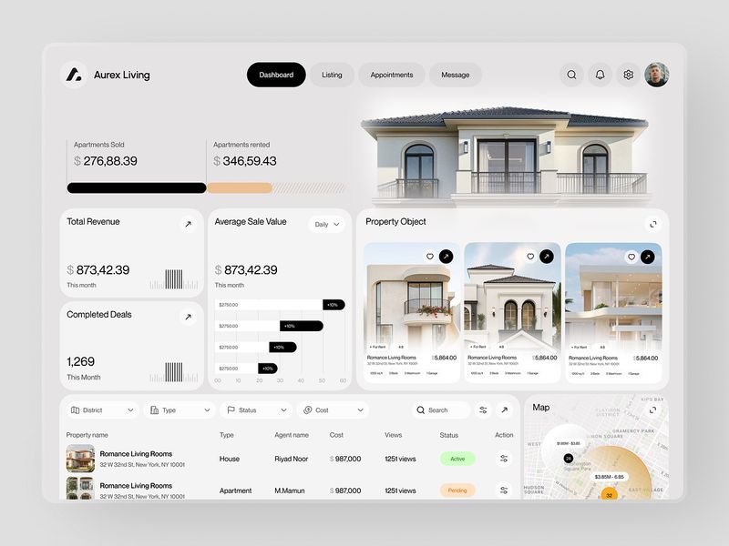 Aurex Living - Real Estate Dashboard UI Design