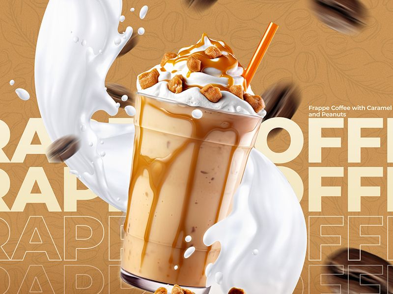 Frappe Coffee with Caramel and Peanuts