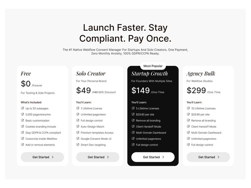 SaaS Pricing Section UI Design One-Time Payment Model
