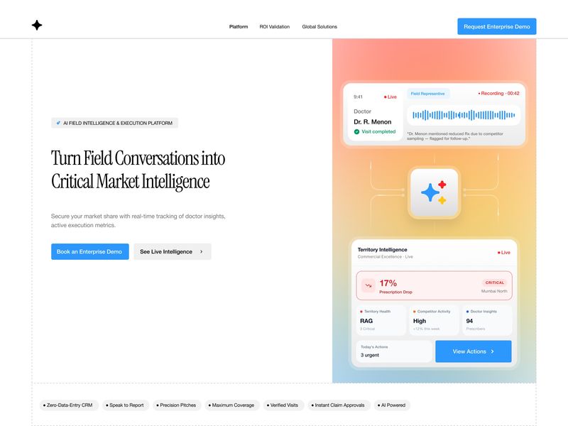 🎙️ AI Field Intelligence Hub — Split Hero UI Layout | Landing