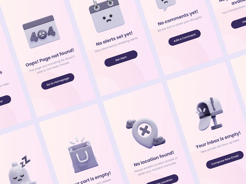 Empty state UI – 16 screens copy set