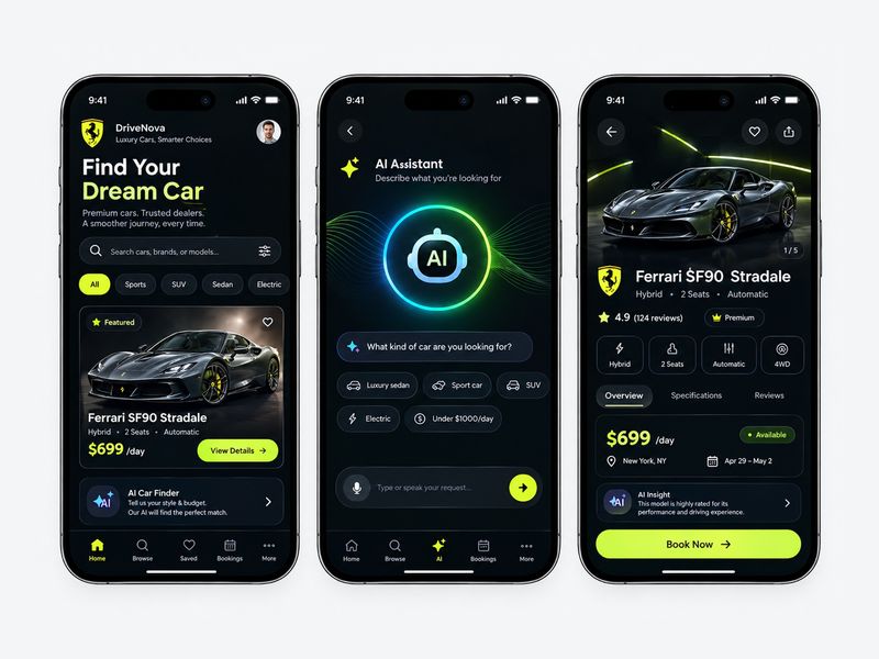 AI Car Finder App — Luxury Automotive Marketplace UI