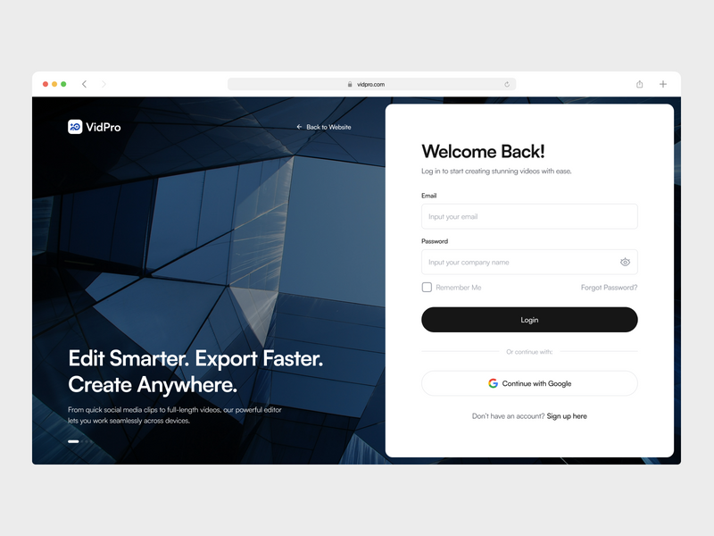 Vidpro - Sign up Page