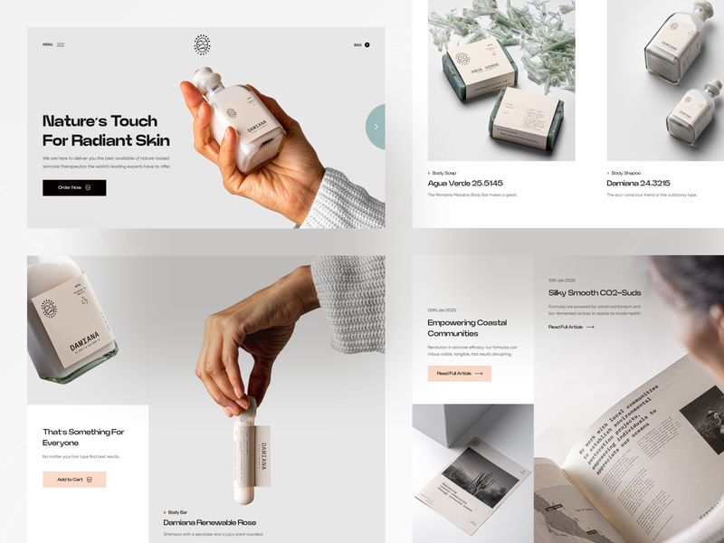 Damiana - Skincare Website Landing Page by Mahmudur Rahman for Orizon: UI/UX Design Agency