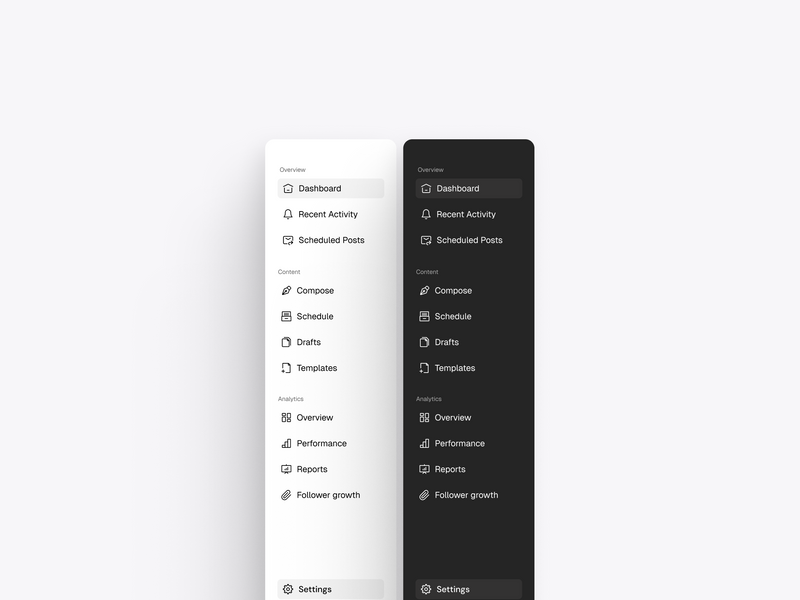 Social media management tool sidebar