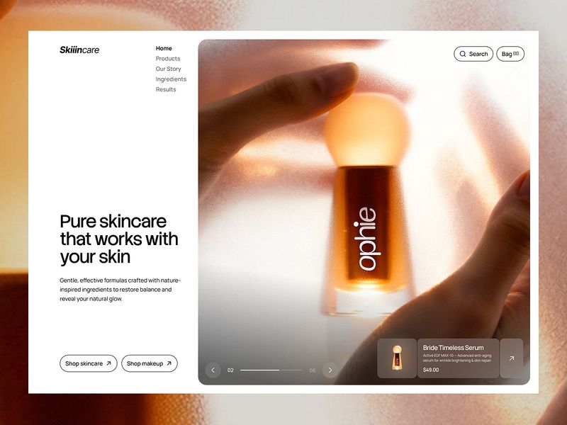 Skincare Brand Website UI | Beauty Product Showcase & eCommerce