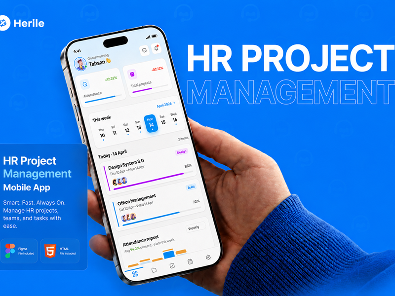 HR Project Management Mobile App UI Kit - Mobile design asset by ui8
