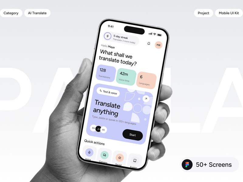 Parla AI Translate App UI Kit - Mobile design asset by UI8