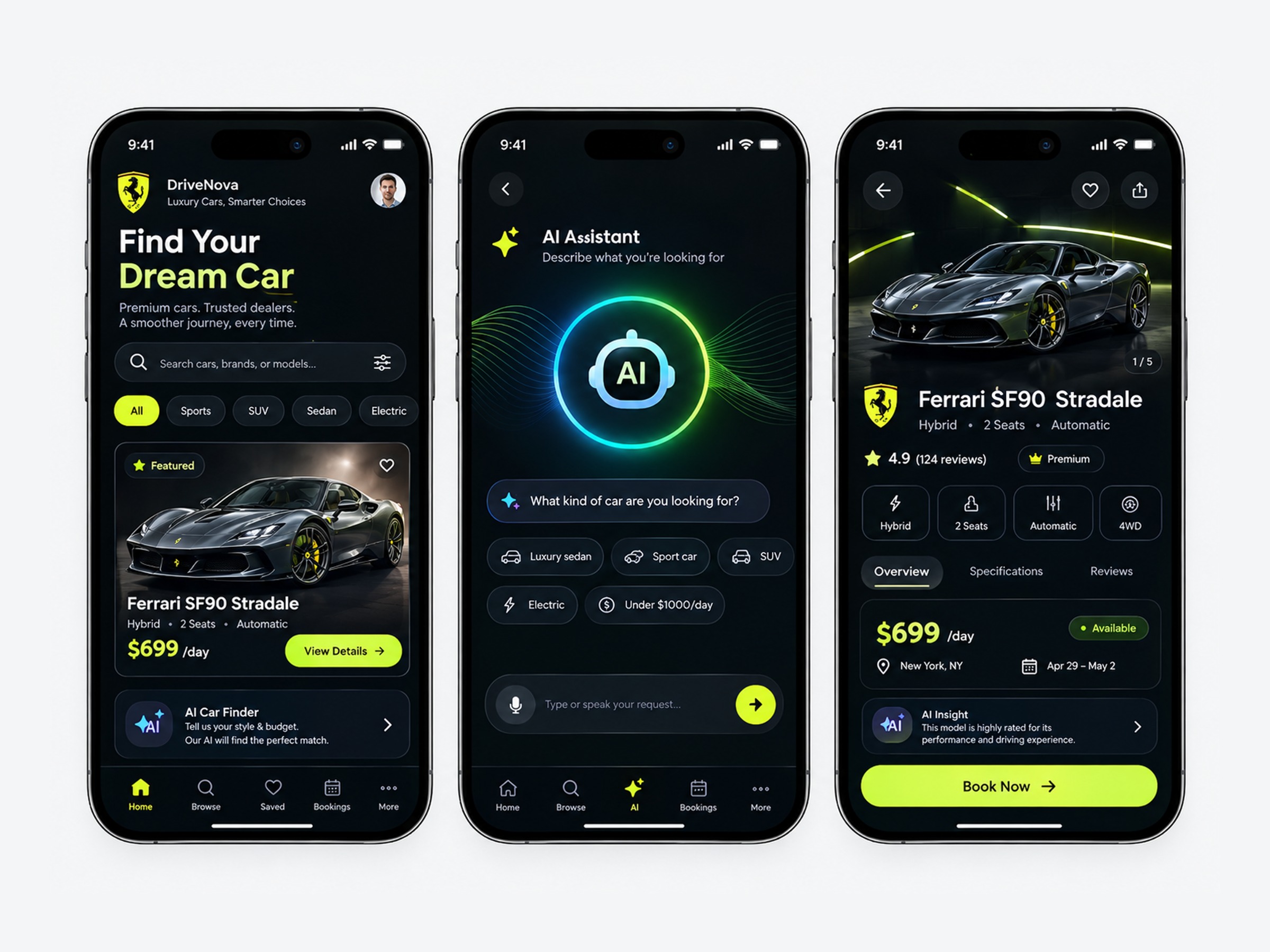 AI Car Finder App — Luxury Automotive Marketplace UI