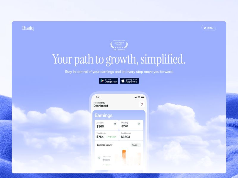 Finance App Website UI – Hero Section & Earnings Dashboard