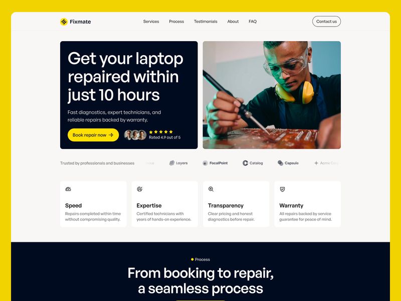 Fixmate – Free Laptop Repair Landing Page Template