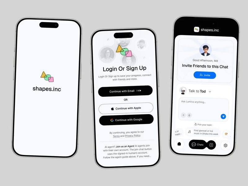 Shapes.inc – AI Agent & Social Chat Mobile App UI