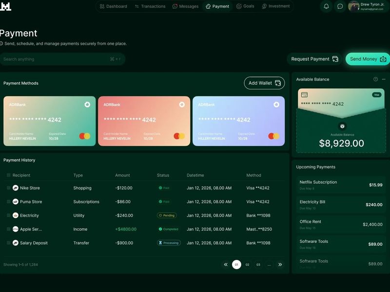 Payment Dashboard Fintech Web 