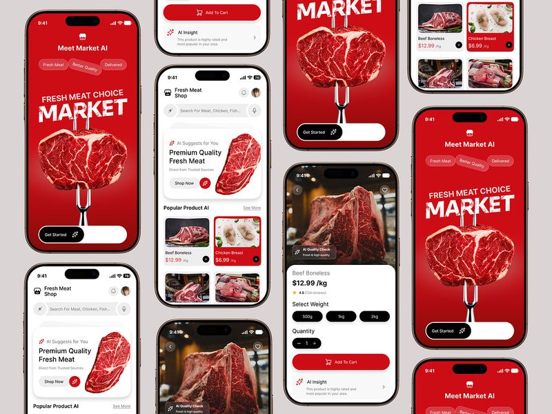 AI Food Marketplace App UI/UX Design | Meat Shopping & Delivery
