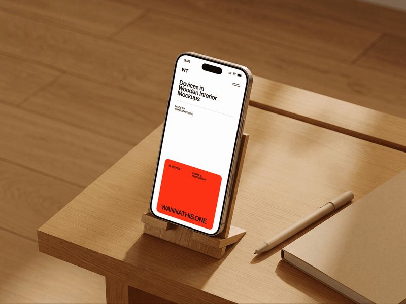 iPhone Mockup on Wooden Stand