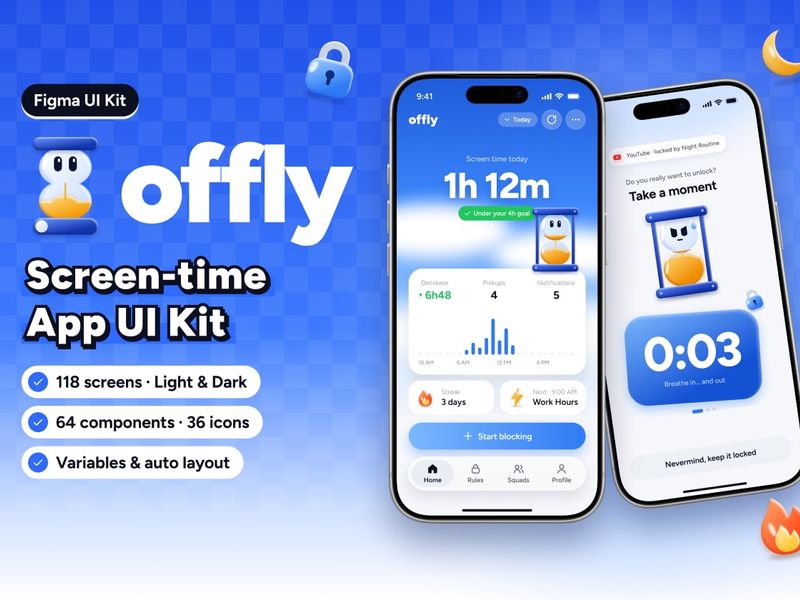 Offly: Screen-time App UI Kit - Mobile design asset by UI8