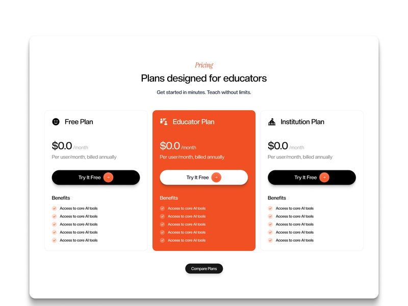 EdTech Platform UI – Pricing Plans for Educators Section