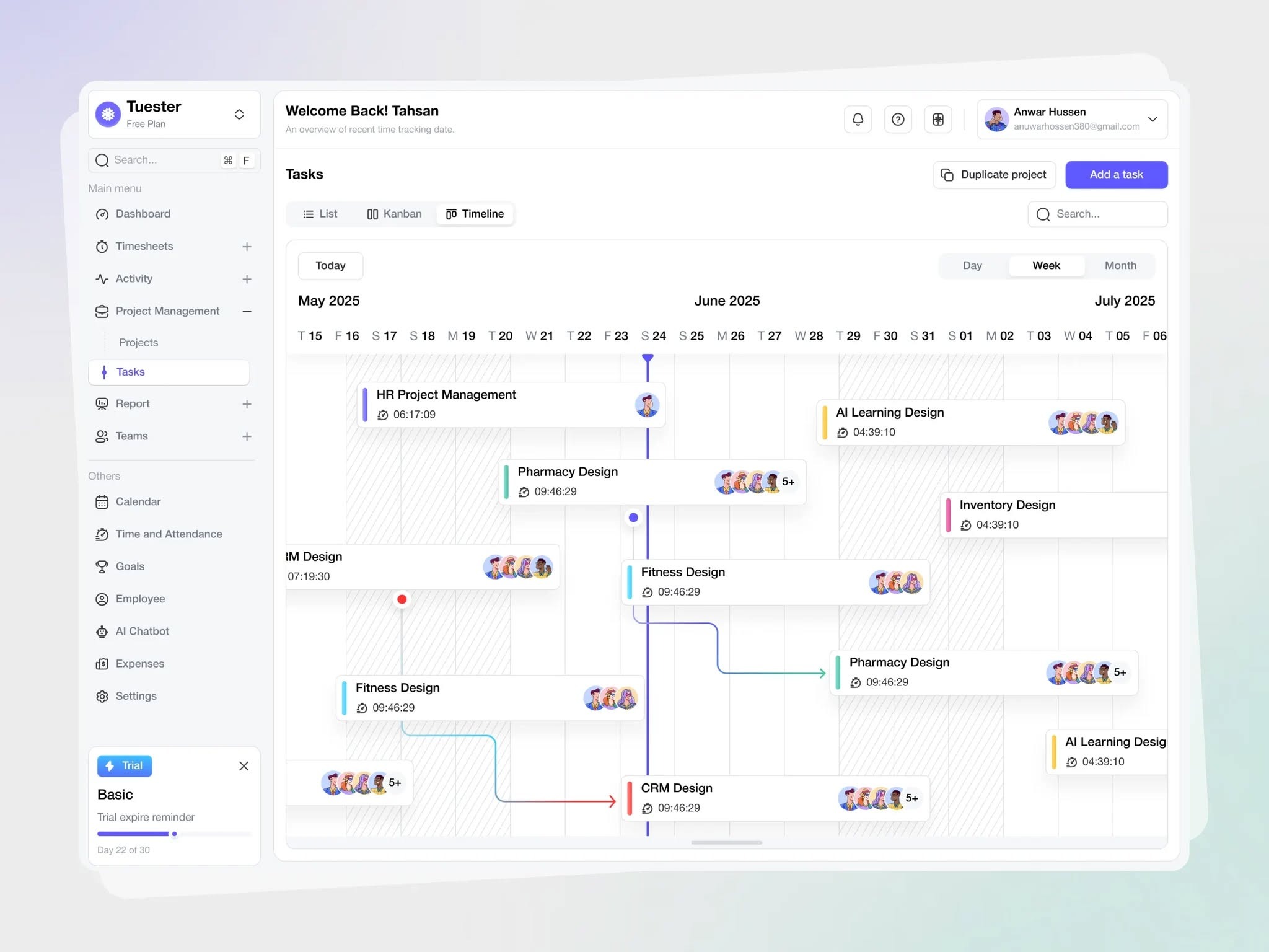 AI Powered Time Tracking Tasks Timeline Design