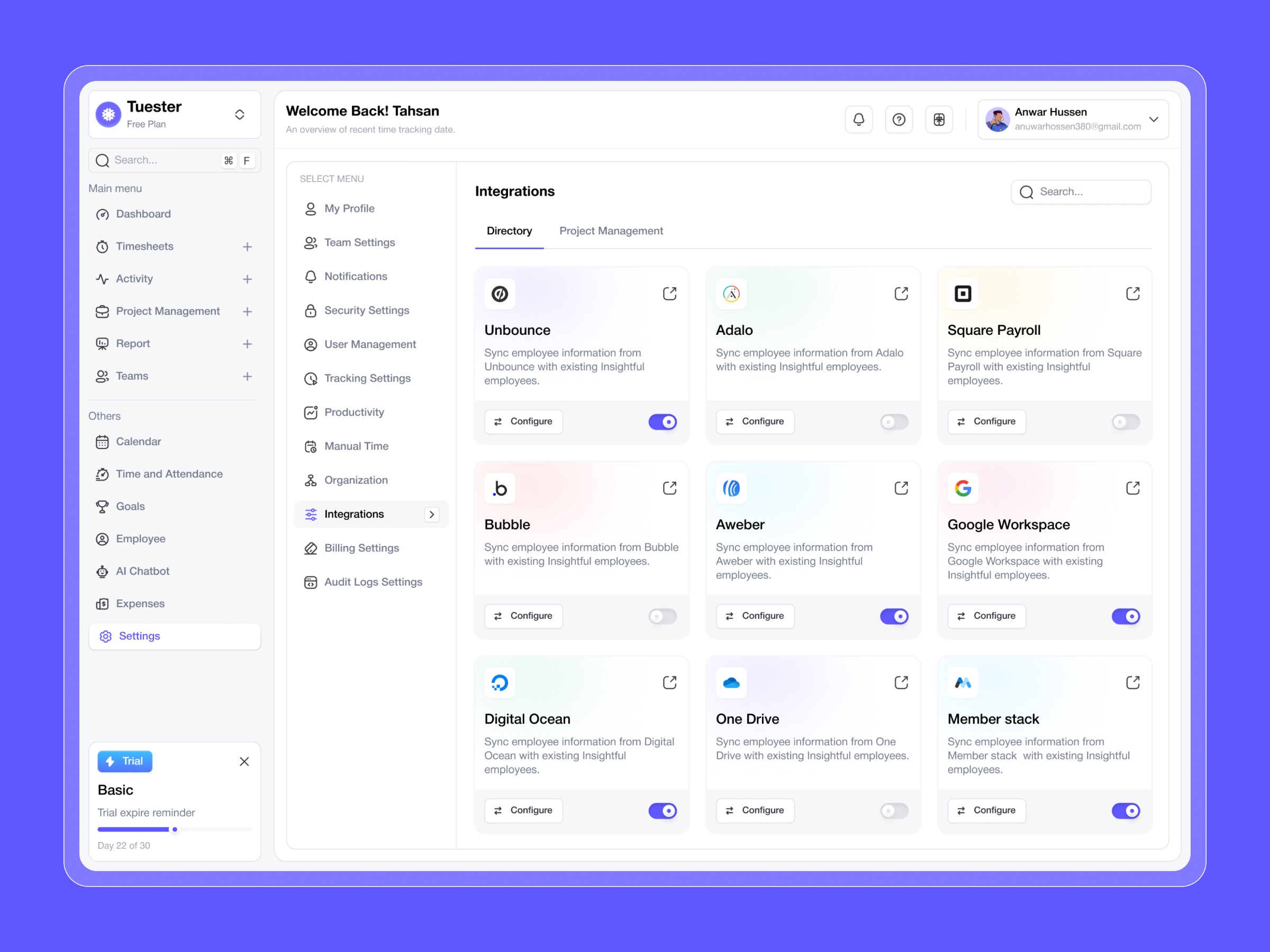 AI-Powered Time Tracking Integration Dashboard Design