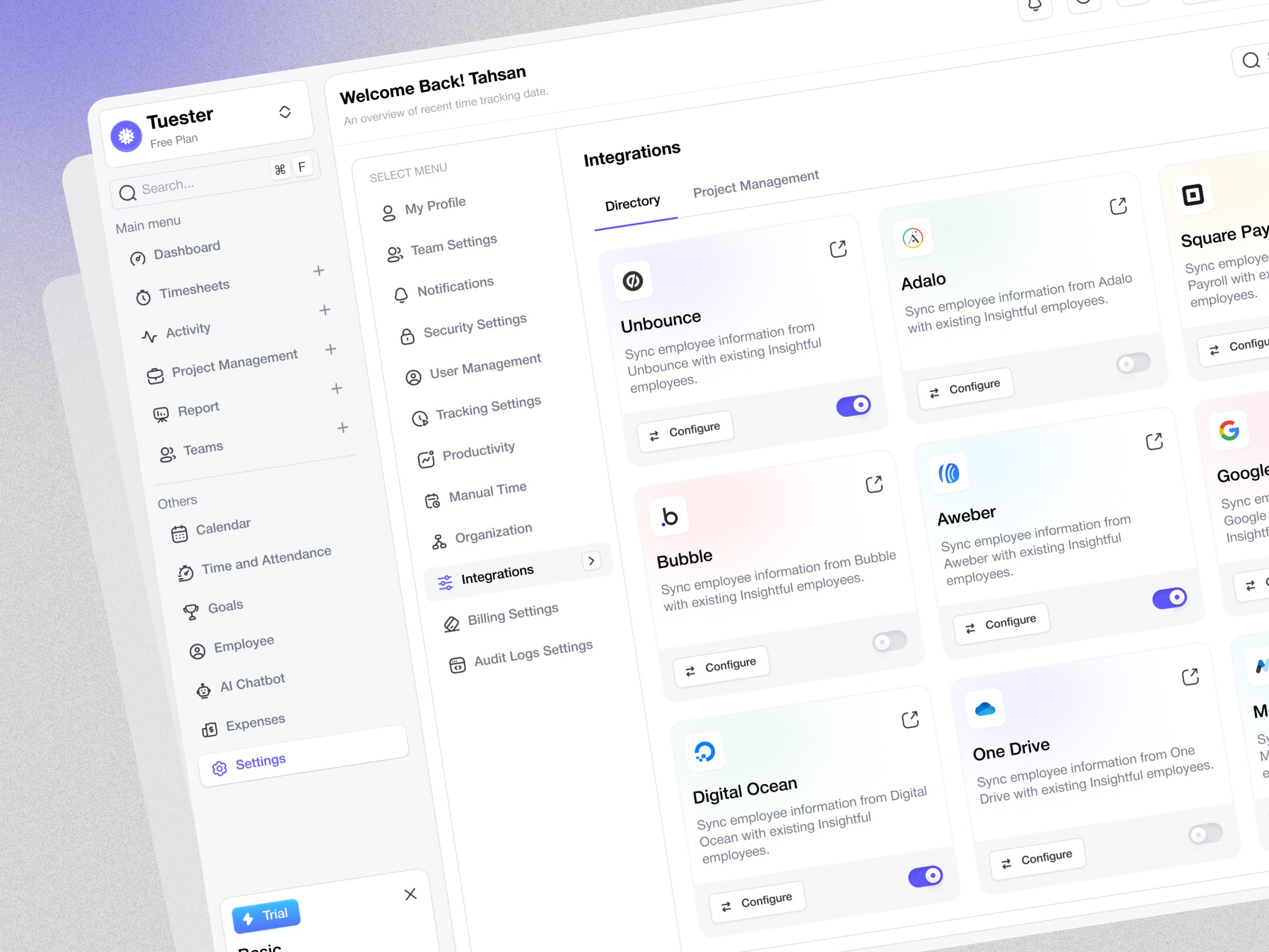 AI-Powered Time Tracking Integration Dashboard Design Image 0