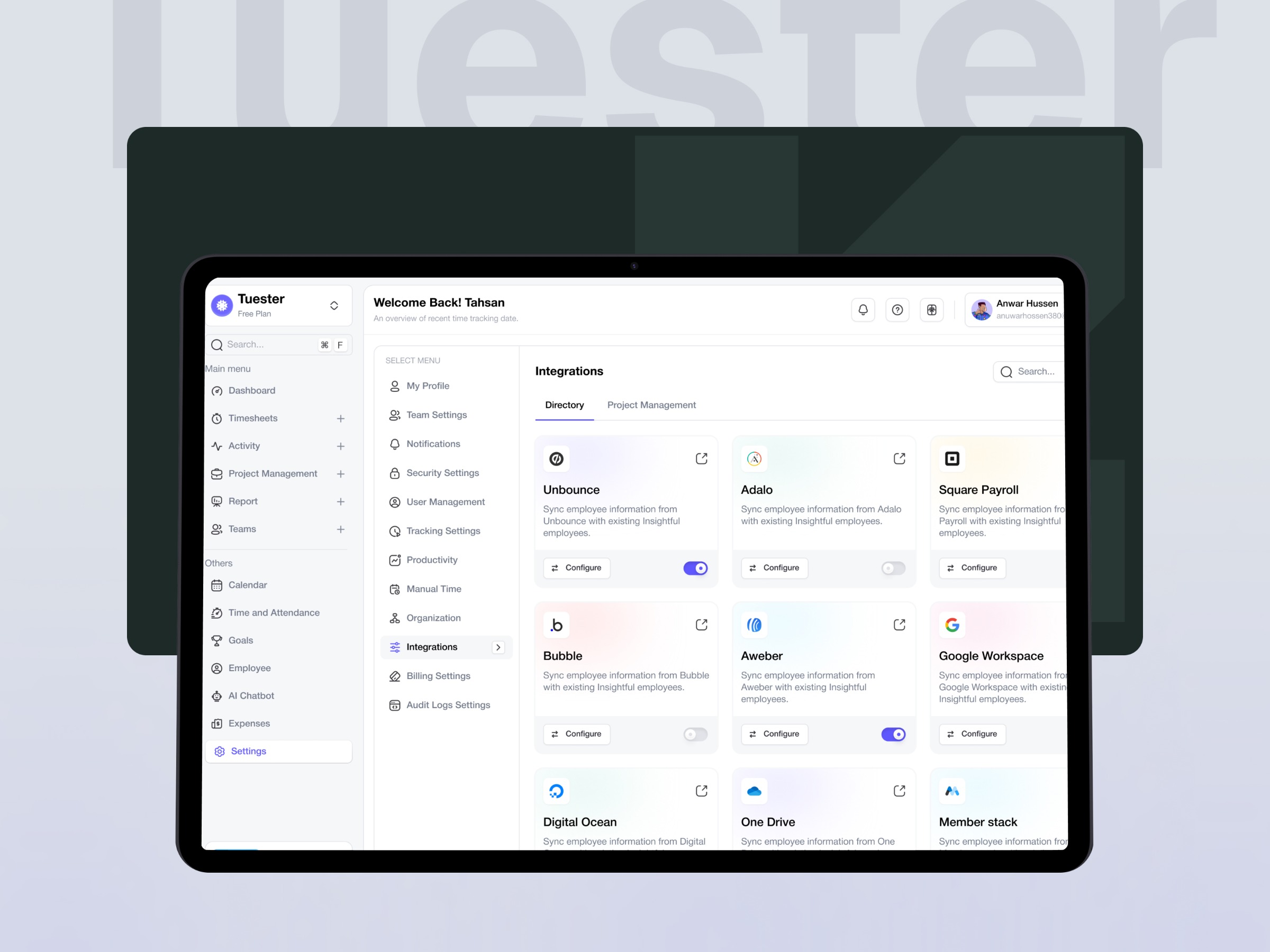 AI-Powered Time Tracking Integration Dashboard Design Image 1