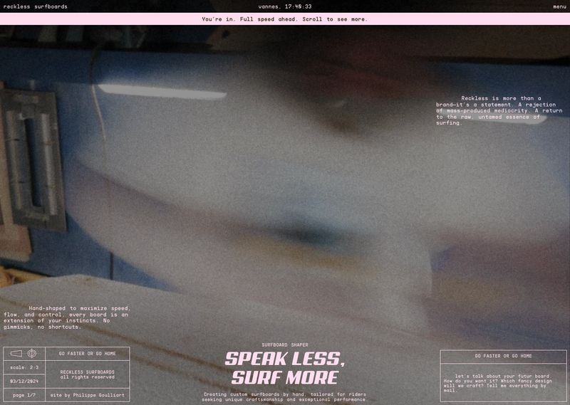 Screenshot taken from Reckless Surfboards