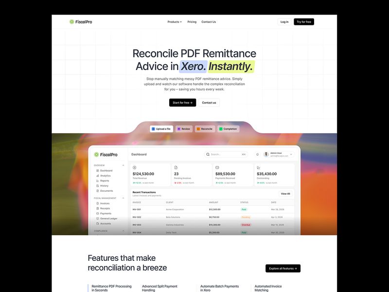 SaaS Dashboard UI — Fintech Reconciliation & Accounting Platform